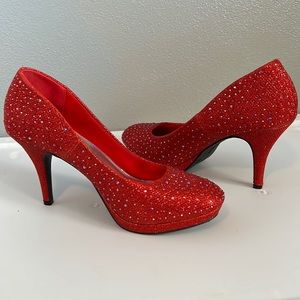 Red sequined shoes